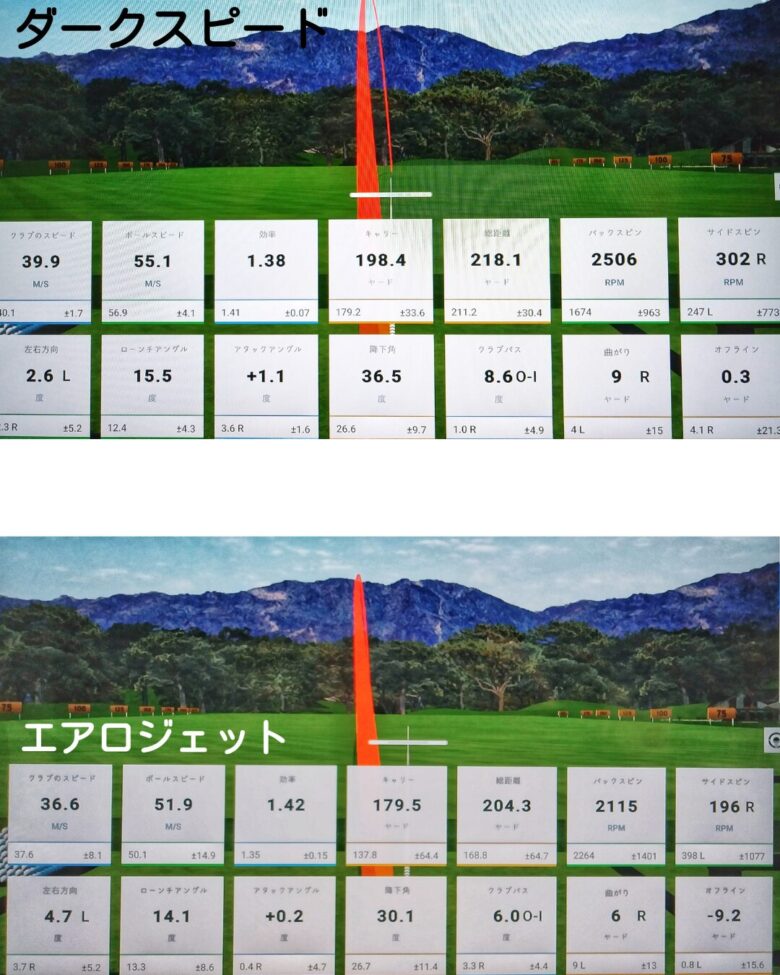 ダークスピードXとエアロジェットドライバーの比較画像あまがみ