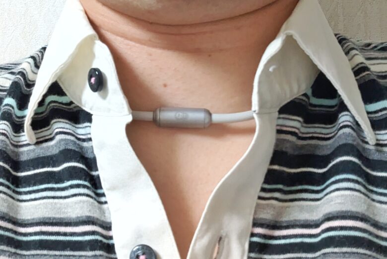 ファインチューニングチタニウムネックレス着用ポロシャツ